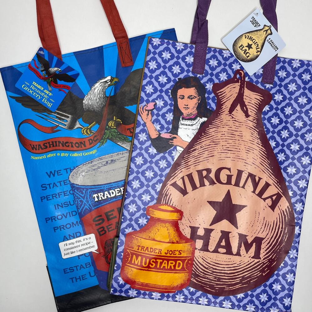 Set 2x Trader Joe’s State Reusable Tote Bags East Coast VIRGINIA + WASHINGTON DC